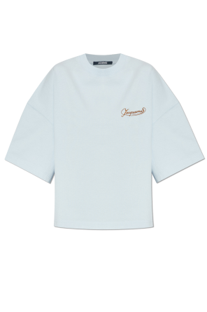 Cream Oversize T-shirt with embroidered logo Jacquemus